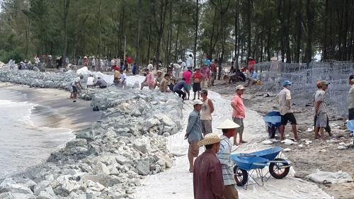 Trên 400 triệu đồng đầu tư làm kè đá chống sạt lở bờ biển ở xã Hải Dương