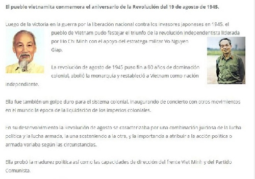 Truyền thông Argentina đưa đậm nét về ý nghĩa Cách mạng tháng Tám