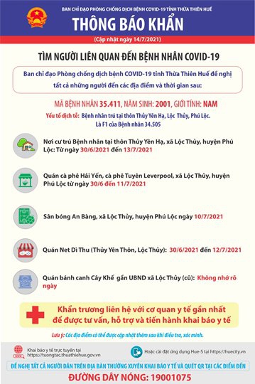 Thông báo khẩn tìm người liên quan đến bệnh nhân 35.411 