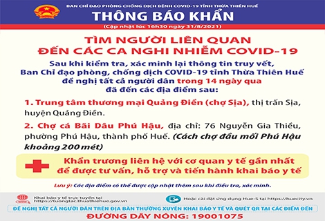 Tìm người liên quan đến các ca nghi nhiễm COVID-19 (Cập nhật ngày 31/8/2021)