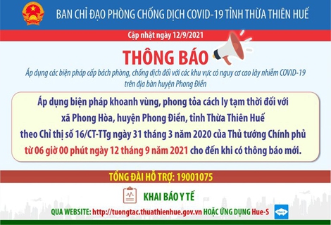 Áp dụng tạm thời chỉ thị 16 đối với xã Phong Hòa – Huyện Phong Điền
