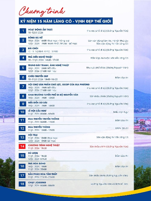  Chương trình kỷ niệm “Lăng Cô - Vịnh đẹp thế giới - 15 năm Xây dựng và Phát triển” diễn ra từ ngày 10 - 12/5