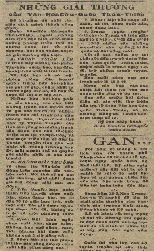 Một số hoạt động văn hóa nghệ thuật sau Cách mạng Tháng Tám năm 1945 tại Thừa Thiên Huế