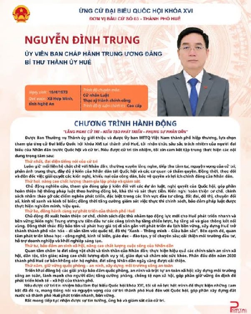 Bí thư Thành uỷ Nguyễn Đình Trung“ Lắng nghe cử tri – Kiến tạo phát triển – Phụng sự nhân dân”.